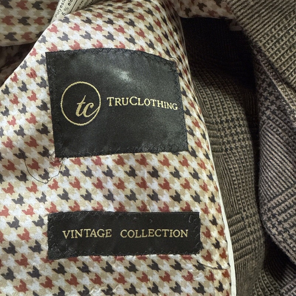 Men's TruClothing Vintage Collection 46R Blazer 40R Pants Brown & Black Preowned - Picture 10 of 12
